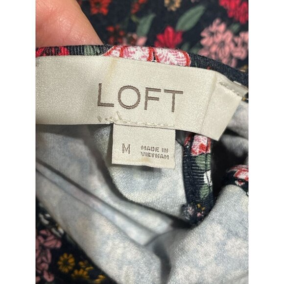 Loft Swing Dress Knit Floral Ruffle Cap Sleeve Comfort Casual M Medium Black - Picture 4 of 7